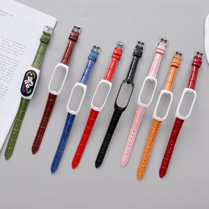 Läderklockor för Xiaomi Mi Band 7 Remband Mens Sport Wristband med Crocodile Pattern Watchband Armband Designers Smart Watches Watchs Smartwatch Blue