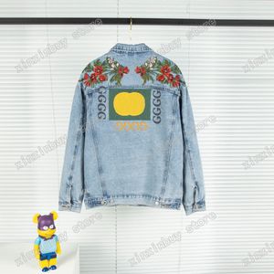 22SS Erkek Kadın Tasarımcılar Ceketler Denim Ceket Nakış Çiçek Çiçek Kapı Paris Sokak Giyim Beyaz Mavi M-2XL