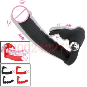 Anello vibrante per pene maschile Doppia penetrazione Strapon Dildo Perline anali Butt Plug 7 Velocità Vibratore clitorideo Coppia erotica Giocattoli sexy