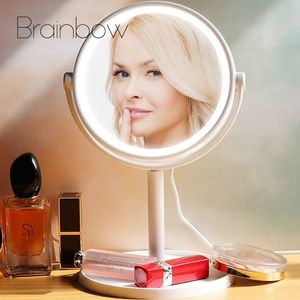 Brainbow 1PC Maquillaje LED Espejo Blanco Rotar Cosmético con interruptor de atenuación táctil USB Funciona con batería Soporte de mesa Y200114