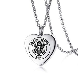 United States US Marine Corps Navy Cremation Pendant Rostfritt stål Hjärta älskar USN Militär öppning Ash Cremains Halsband charm för minnesmärken släktingar och husdjur