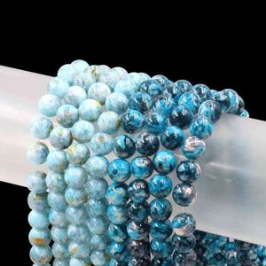 10mm blå mystiska havsmålade pärlor med brokadpärlor för DIY -smycken armband och halsbandstillbehör