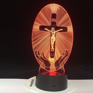 ナイトライト 3D キリスト教 LED ライト宗教のイエスステーション十字架視覚化聖書カラフルなクリスチャンランプ