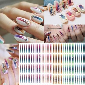 Aufkleber, Abziehbilder, 1 Blatt, Farbverlauf, Nagelstreifen, bunte Linien, 3D-Nagellack, selbstklebende Nagelstreifen, DIY für Kunstdekorationen, Prud22