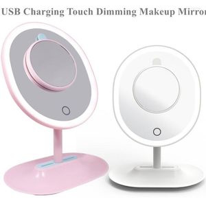 Compact Mirrors 1X/5X Magnification USB Charging Touch Dimming Makeup Mirror Lamp Gifts Magnifying Cosmetic LED Es Pejo De Maquillaje Pink W
