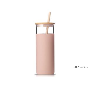 500Ml Glass Water Tea Tumblers Bottles Bamboo Lid Silicone Sleeve Coffee Drinking bottle With Straw GCE13457