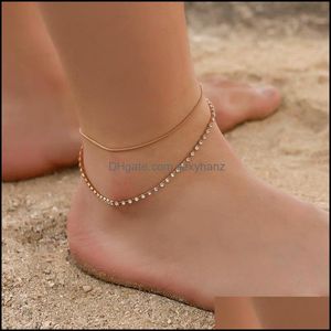 Anklets smycken kvinnor flicka tassel kedja klockor zirkon metall ankeln armband fot strand droppleverans 2021 upykt