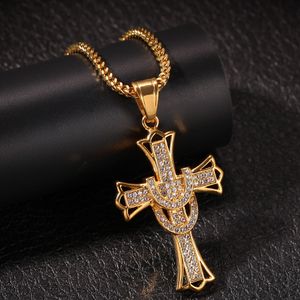 Shining Cross Pendants Necklace Jewelry 18K Real Gold Plated Men Gift Religious Jewelry