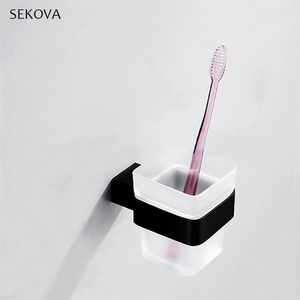 Stainless Steel Black Plated Cup Holders Single Toothbrush Glass Cups Holder Bathroom Accessories T200507