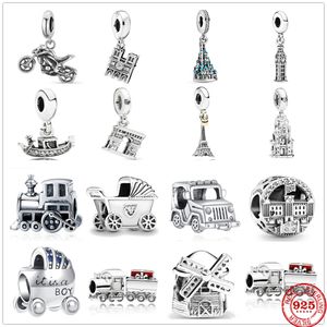 925 Sterling Silver Dangle Charm Pendant DIY Baby Carriage Tower Fine Beads Bead Fit Pandora Charms Bracelet DIY Jewelry Accessories