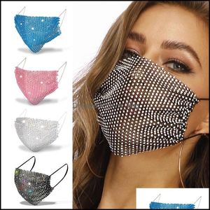 Maschere per feste Forniture festive Casa Giardino Moda Colorf Mesh Designer Bling Diamante Strass Griglia Rete lavabile Maschera vuota sexy per Wome