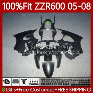 OEM Body Inpression Mögel för Kawasaki Ninja ZZR600 05-08 ZX ZZR-600 600 CC 05 06 07 08 COWLING 38HC.89 ZZR 600 600CC 2005 2006 2007 2008 Green Flames Ny 100% Fit Fairing Kit