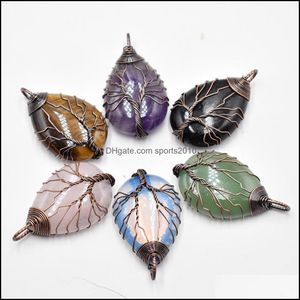 Arts And Crafts Arts Gifts Home Garden Natural Stone Crystal Tree Of Life Charms Antique Waterdrop Pendants Rose Quartz Wi Dhmkw