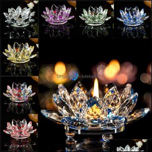 Bouddha Pour La Maison achat en gros de Crystal Lotus Flower Pophore Bougeoir Figurines Miniatures Feng Shui Cadeau Buddha Bowl Accessoires Accessoires Drop Livraison AR