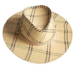 Cappello New Fashion Pull Style Outdoor Casual Straw Tessuti intrecciata-Cap Camouflage Cappelli plaid erba cowboy cavaliere
