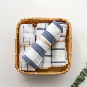 1piece high quality Blue white check striped tea towel kitchen towel napkin table cloth 100% cotton yarndye fabric T200307
