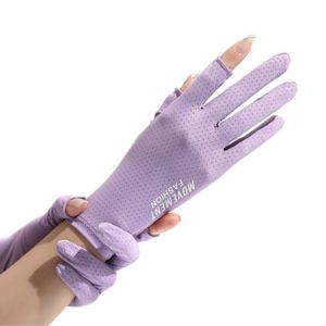 Five Fingers Gloves Silk Thin Women Summer Anti-UV Breathable Drive Sunscreen Sports Cover Scars Elasticity Cycling Non-Slip Fishing TK3