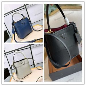 Women Designer Tote Plaque Double Bucket Shoulder Bag Saffiano Nappa Leather Top Luxury Handbag Handle Bag