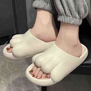 Suihyung bonito gato pata slides para meninas verão novas mulheres casa de banho chinelos plataforma sandálias sola macia flip flops sapatos planos g220518