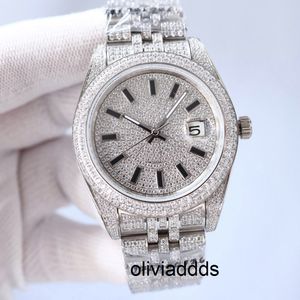 Full Diamond Watch Mens Automatic Mechanical Watches 41mm With Diamond Studed Steel Women Business Wristwatches Armband Montre de Luxe Gif V0i3