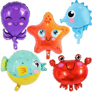 5pcs deniz atı okyanusu dünya yaprak hayvan balonları denizde çocuklar denizkızı doğum günü partisi duş dekorasyonu bebek malzemeleri