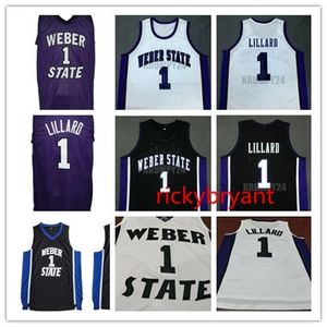 Maglia da basket Nikivip college Weber State Wildcats Maglia da basket Damian 1 Lillard ritorno al passato Ricamo cucito su misura taglia grande S-5XL