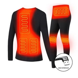 Men's Tracksuits Winter USB Electric Heating Snow Underwear Set Fleece Warm Long Johns Men Women Heated Clothing Hiking Ski Pants Self Heat