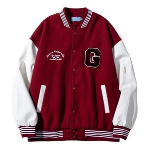 Män kvinnor vår hösten varsity jacka koreansk version street löst campus enkel bokstav flocking baseball uniform par kläder 220805