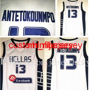 Grécia Hellas College Jerseys O alfabeto Basquetebol usa 13 Giannis Antetokounmpo Jerseymen White Team Sport Respirável S-XXL