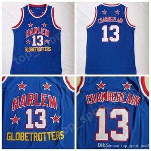 SJZL98ハーレムglobetrotters 13 Wilt ChamberLain映画バスケットボールジャージーセールチームカラーブルーステッチチェンバレンユニフォーム高品質