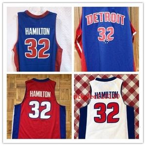 NC01 Basketball Jersey College Detroit Blue Richard 32 Hamilton Jersey Mesh costura bordado vermelho branco Tamanho personalizado S-5xl