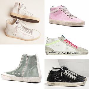 Mode Golden Mid Star High-Top-Damen-Sneakers Italien Classic White Do-old Dirty Designer-Mann-Frau-Schuh Rosa-Gold-Glitzer und Lederschuhe