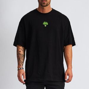 メンズTシャツ野菜ブロッコリーデザインジム服メッシュフィットネス特大TシャツメンズアウトドアヒップホップストリートウェアルーズハーフスリーブT-Si