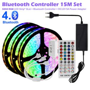 RGB LED Strips Light 5050 2835 شريط مرن 10m 15m 15m 12v شريط مع وحدة تحكم موسيقى wifi / Bluetooth