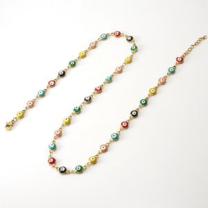 Classic Design Stainless Steel Chain Round Multicolor Evil Eye Necklace Bracelet Fashion Women Jewelry