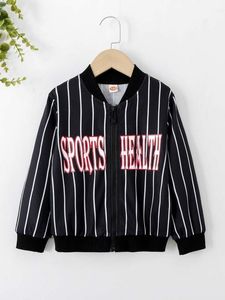 Toddler Boys Vertical Striped Letter Graphic Bomber Jacket SHE