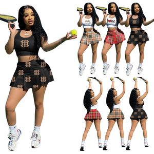 2022 sommer Frauen Zwei Stück Kleid Set Sexy Outfits Designer Gym Jogger Kleidung Mode Gedruckt Plissee Rock Damen Kleider