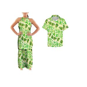 Summer Green Sleeveless Dinner Dress Polynesian Samoan Design Puletas Dress Big Size 7XL Big People Top Skirt 2 Piece Set 220706