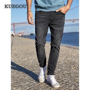 KUEGOU Baumwolle Frühling Herbst Herren Jeans schwarz waschen die alten Vintage-Jeans schlank Mode hochwertige Jeans Männer Hosen Größe KK 2975 LJ200911