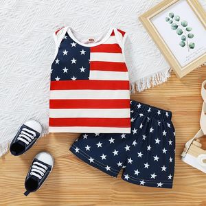 Completi di abbigliamento Toddler Infant Girls Boys 4th Of July Abiti Stelle Strisce Stampa Canotte senza maniche Pantaloncini da jogging Estate 2 pezzi Vestiti 0-24M