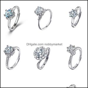 OQI Sterling Sier 1 CT Sydafrika Diamant Tester tidigare Moissanite Snowflake Fixer Ring S925 Justerbar Diamant Drop Leverans 2021 Band RI