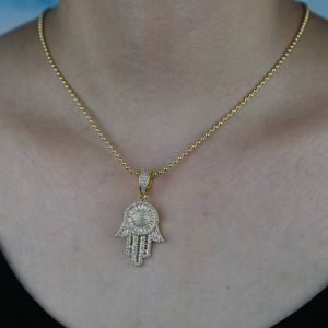 Золотая серебряная фатима подвеска Choker ожерелье из бисера цепь хип-хоп полный замороженный кубический цирконий хрустальные ювелирные изделия