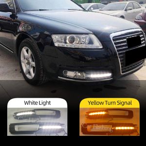 2PCS CAR LED DRL för AUDI A6 C6 2009 2010 2011 med gul sväng Signal Dagtid Running Light Dim Lamp Cover