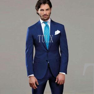 Men's Suits & Blazers Peaked Design Blue For Business Men Groom Wedding Tuxedos 2 Piece Groomsmen Wear Man Outfit Blazer Pants Costume Homme