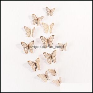 Wall Stickers Home Décor Garden 12Pcs/Set 3D Laser Sticker Hollow Butterfly For Kids Rooms Diy Mariposas Fridge Room Decoration Drop Deliv