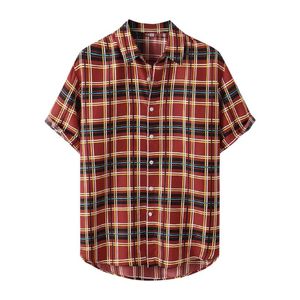 Men's Casual Shirts Plaid Dress Men Men's Spring Printed Turndown Collar Short-Sleeved Blouse Shirt Workout Long SleeveMen's