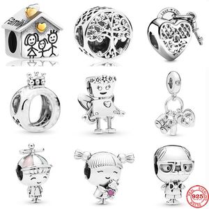 925 Sterling Silver Dangle Charm Floral Bella Bot Family Tree Lock Baby Girl DIY Fine Bead Fit Pandora Charms Bracelet DIY Jewelry Accessories