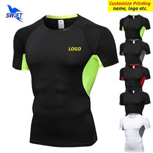 Anpassa män som kör T -skjortor snabb torr komprimering kort ärm toppar fitness gym jersey elastiska sportkläder Rashguard 220704