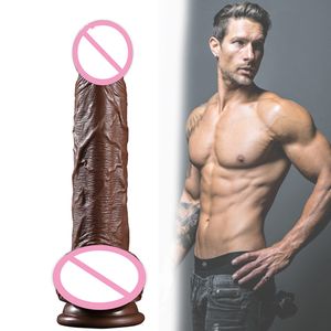 Realistyczny penis czarny brązowy wielki dildo z filiżanką ssąca seksowne zabawki żeńska masturbacja sztuczna dla kobiet