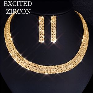 Womens Exquisite Jewelry Set Wedding Bride Bridesmaid Party Zircon Stud Earrings and Necklace Gift 220812